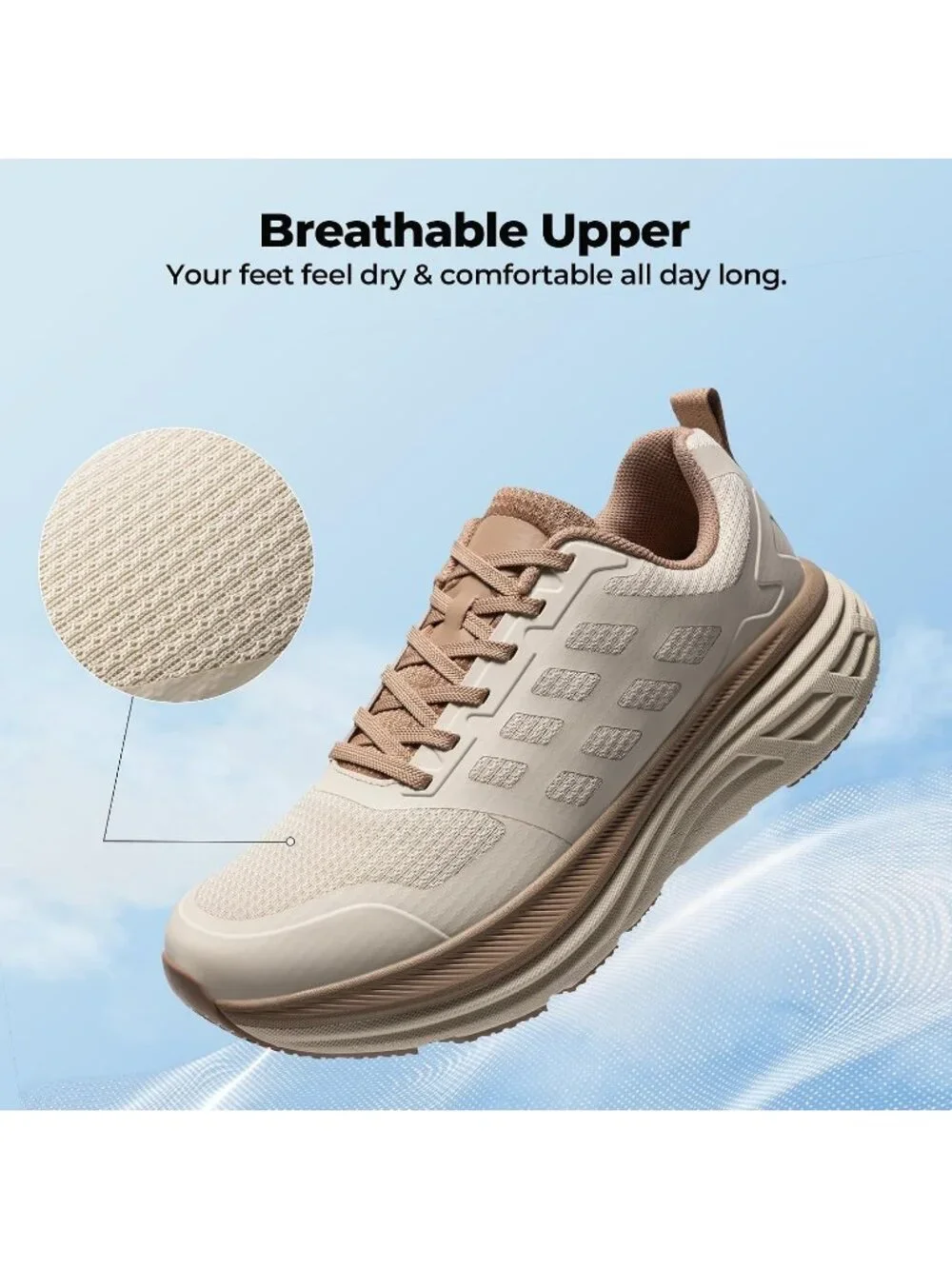 Women's Beige Walking Shoes Lace Up No Heel Round Toe Athletic Fashion Sneaker